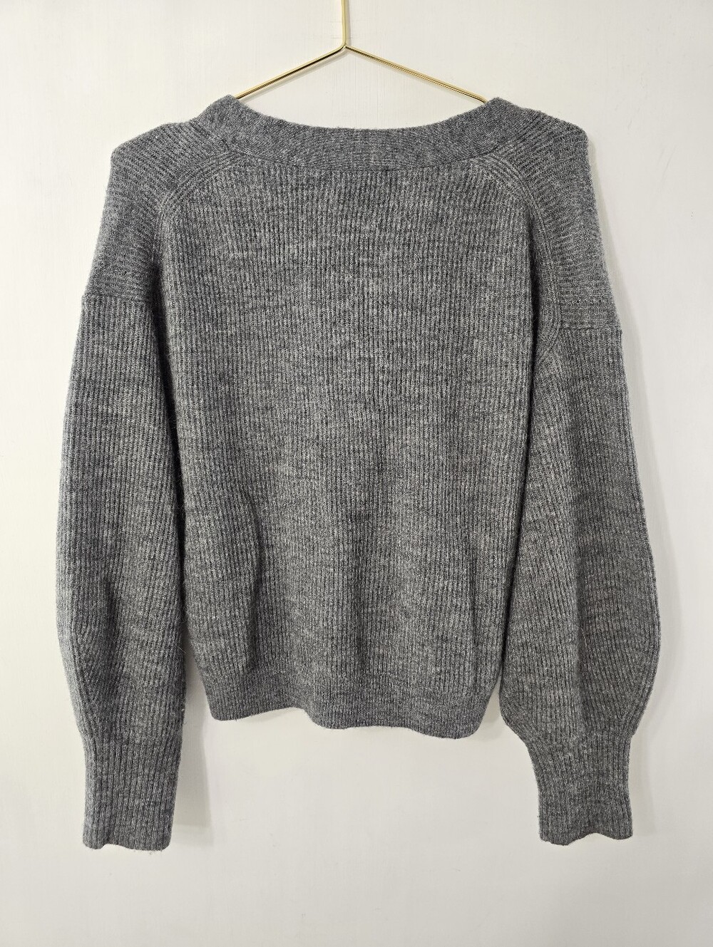 Quince Baby Alpaca Wool Cropped Crop Ribbed Rib Cardigan Sweater Gray Grey Sz L - Picture 9 of 11